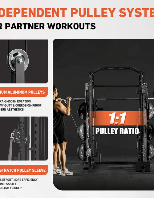Load image into Gallery viewer, Smith Machine, All-In-One Power Rack Cage with Vertical Leg Press, 2000LBS Power Cage Squat Rack with Smith Bar, Dual Pulley Cable Crossover System for Home Gym with Weight Bench
