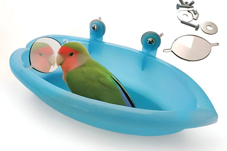 Bird Bath Tub Bowl Basin Hanging Birdbath Toy Pet Parrot Budgie Parakeet Cockatiel Cage Water Shower Food Feeder with Mirror Pet Supplies