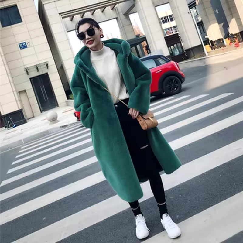 Winter Jacket Women High Quality Faux Rabbit Fur Coat Luxury Long Fur Jacket Overcoat Thick Warm Large Size Female Plush Coats