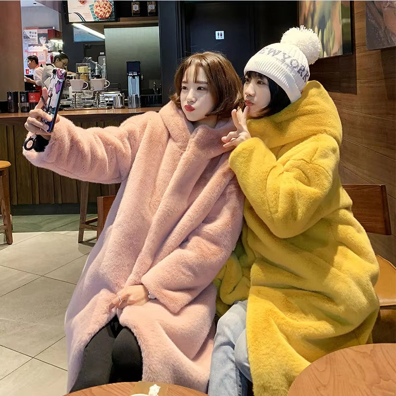 Winter Jacket Women High Quality Faux Rabbit Fur Coat Luxury Long Fur Jacket Overcoat Thick Warm Large Size Female Plush Coats