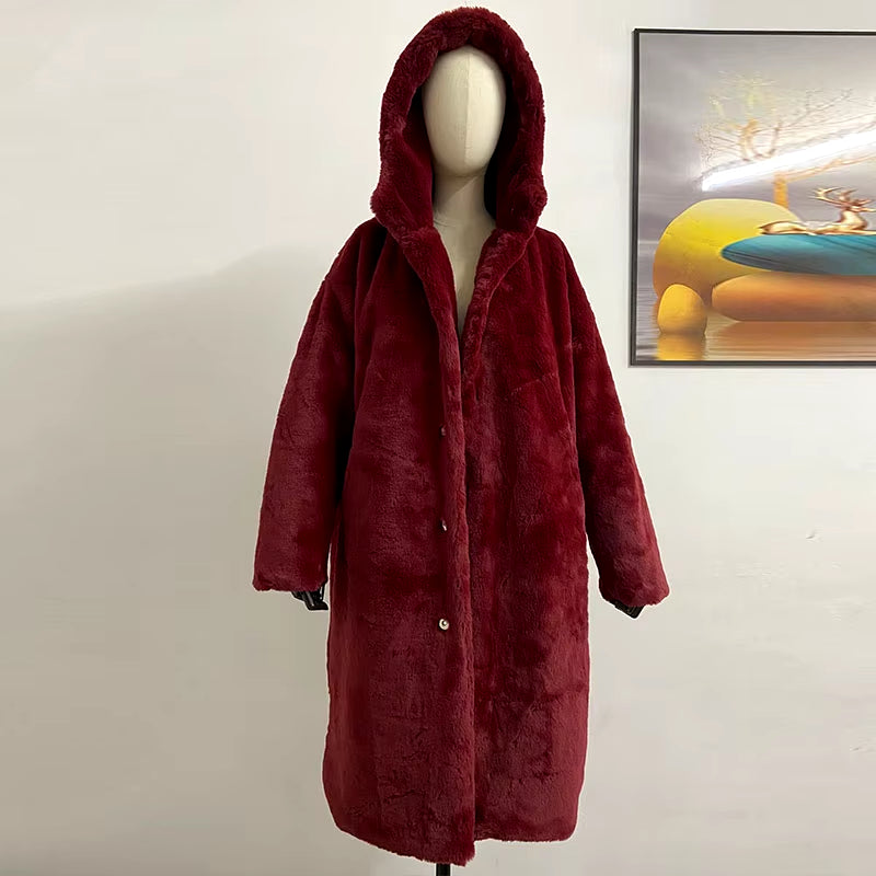 Winter Jacket Women High Quality Faux Rabbit Fur Coat Luxury Long Fur Jacket Overcoat Thick Warm Large Size Female Plush Coats