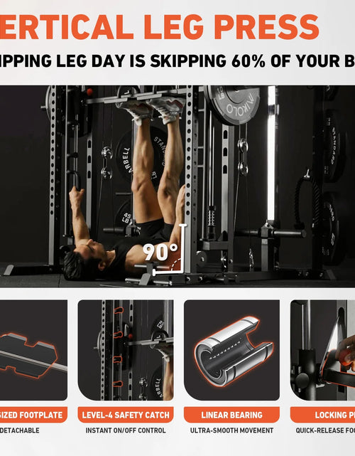 Load image into Gallery viewer, Smith Machine, All-In-One Power Rack Cage with Vertical Leg Press, 2000LBS Power Cage Squat Rack with Smith Bar, Dual Pulley Cable Crossover System for Home Gym with Weight Bench
