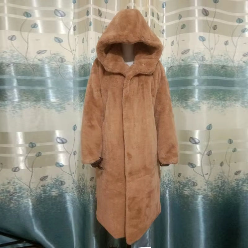 Winter Jacket Women High Quality Faux Rabbit Fur Coat Luxury Long Fur Jacket Overcoat Thick Warm Large Size Female Plush Coats