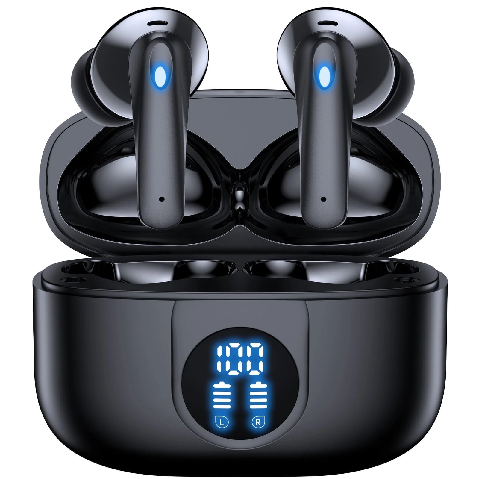 P91 Wireless Earbuds, Bluetooth Headphones V5.4 Stereo Ear Buds with Noise Cancelling Mics, 60H Playback Mini Case with Dual LED Display, IP7 Waterproof In-Ear Earphones for Android Ios