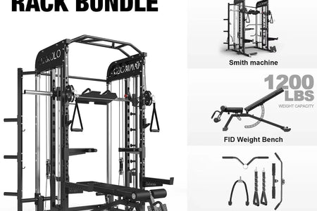 Smith Machine, All-In-One Power Rack Cage with Vertical Leg Press, 2000LBS Power Cage Squat Rack with Smith Bar, Dual Pulley Cable Crossover System for Home Gym with Weight Bench