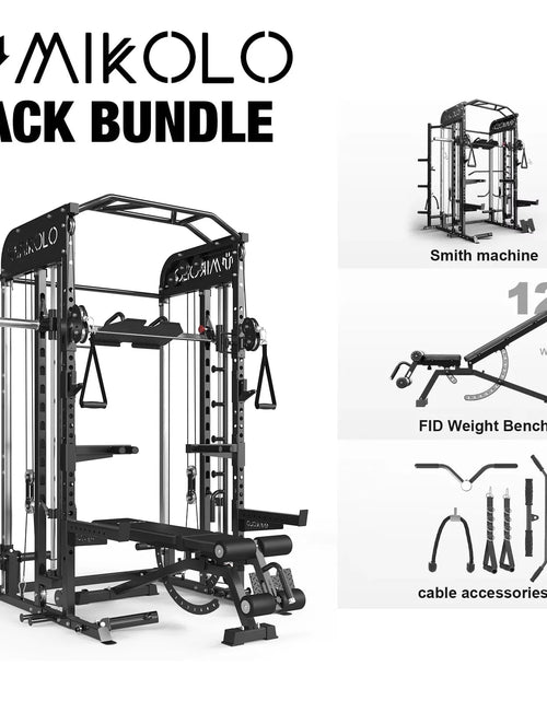 Load image into Gallery viewer, Smith Machine, All-In-One Power Rack Cage with Vertical Leg Press, 2000LBS Power Cage Squat Rack with Smith Bar, Dual Pulley Cable Crossover System for Home Gym with Weight Bench
