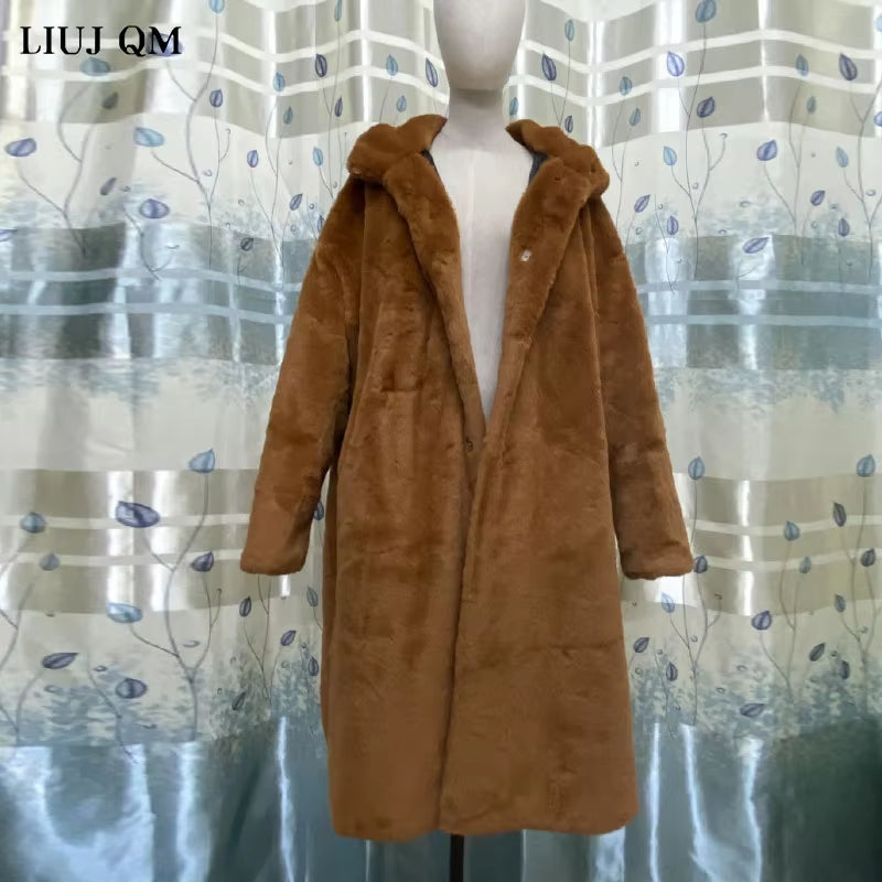 Winter Jacket Women High Quality Faux Rabbit Fur Coat Luxury Long Fur Jacket Overcoat Thick Warm Large Size Female Plush Coats
